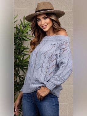 New Powder Blue Women’s Gorgeous Off The Shoulder Soft Knit Spring Sweater